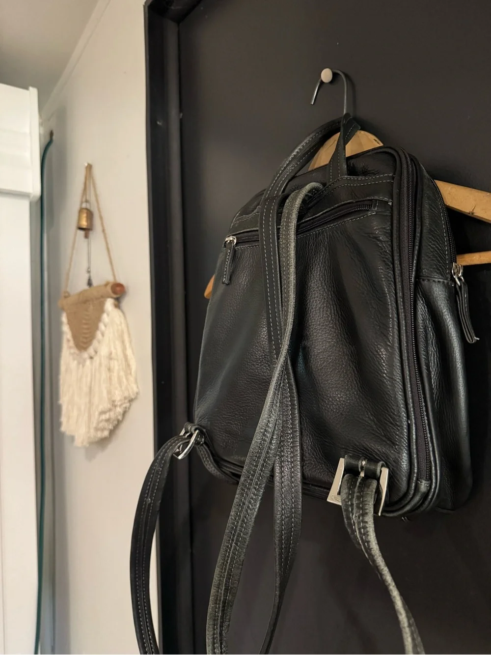 Vintage Y2K Minimalist Black Leather Travel Mini Backpack